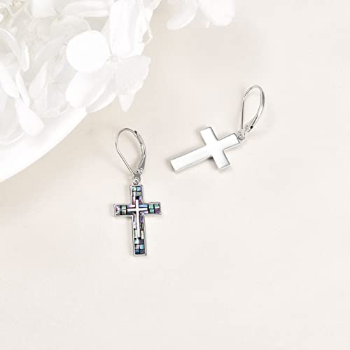 YFN Cross Earrings Sterling Silver Dangle Drop Leverback Cross Earrings Religion Jewelry Christians Gifts for Women Men3