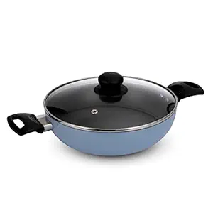 Fackelmann Cologne Range Non-Stick Aluminium Kadai with Glass Lid, 24 cm | Perfect for Searing, Broiling, Braising, Frying or Grilling | Base Thickness: 3mm, Induction, Gas & Electric Stoves Friendly