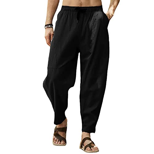 Mens Hiking Pants Lightweight Linen Pants Elastic Waist Drawstring Pants Summer Beach Pant Casual Baggy Pants2