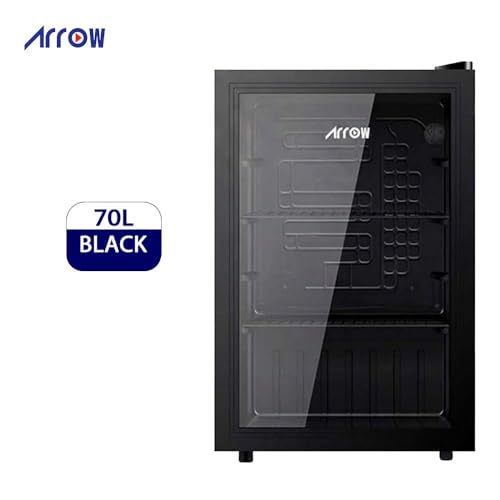 Arrow 70L Compact Mini Fridge, 67 Can Capacity, 2–18°C Adjustable Cooling, LED Light, Beverage Cooler Mechanical Control, Black, with 7 Years warranty on compressor, RO-90SCK