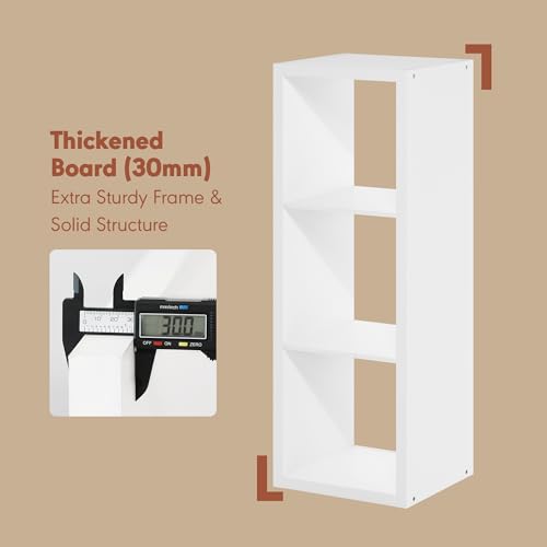 Image of Furinno Cubicle Record Player Stand, 3-Cube Vinyl Record Storage, White | Vinyl Storage, 1.2 inchInch Extra Thick, Open Back Media Shelf for CD DVD Bluray Game Disc, for Living Room, Home Office