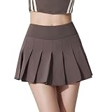 [MORGEN SKY] プリーツ スカート スポーツ スコート レディース ミニスカート インナーパンツ Aライン チアリーダー スクールスカート 衣装 体操服 応援団 体育祭 テニス ゴルフ ジム ヨガ フィットネス DQ315 (XL, ブラウン)