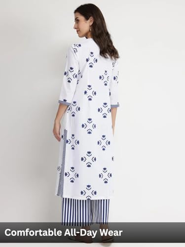 Image of Leriya Fashion Women Printed Kurta Set with Palazzo Pants | Straight Kurta with 3 /4 Sleeves | Ethnic Jaipuri Kurtis Palazzo Set for Women | Kurti for Daily Office & Casual
