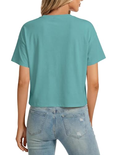 Image of SMENG Women's Workout Crop Tops UPF50+ Cotton Soft Breathable Tshirt Loose Short Sleeve Yoga Athletic Shirt