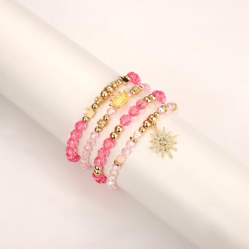 Image of NLCAC Pink Green Witch Princess Friendship Matching Bracelets Crown Witch Hat Bracelets for Elphaba Glinda Fans Witch Merch Jewelry BFF Couples Accessories Gifts