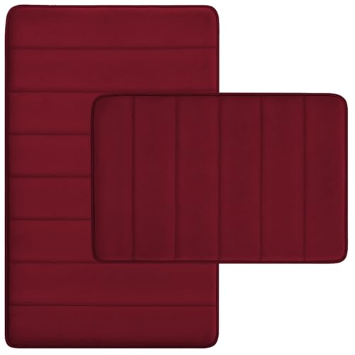 2-Piece Memory Foam Bathroom Rugs Set, Non-Slip Burgundy