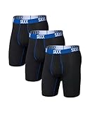 SAXX Underwear Co. Men's Core Performance Mesh Long Boxer Brief Fly 3-Pack, Black/Peak Blue, Large