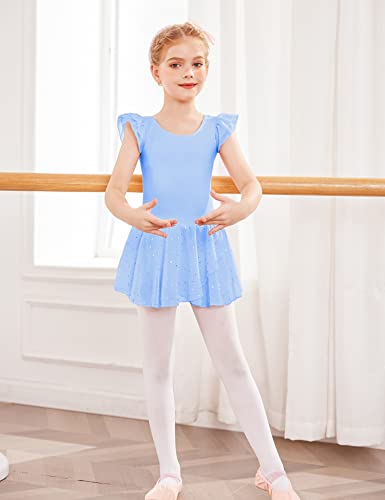 Image of Arshiner Girls Ruffle Sleeve Ballet Dance Dress Tutu Skirted Leotard
