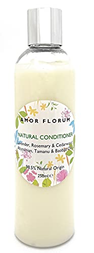 98,5% Natürliches SPÜLUNG - KOKOSNUSS, ABYSSINISCH, TAMANU, BAOBAB, LAVENDEL, ROSMARIN & ZEDERNHOLZ - 250ml von AMOR FLORUM. Sulfatfrei, Parabenfrei. Konzentriert, sanft. pH 5,2-5,7 Ausgewogen Cover