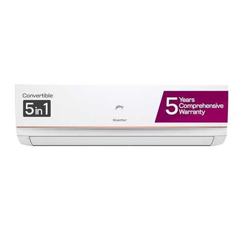 Image of Godrej 1 Ton 5 Star, 5 Years Comprehensive Warranty, 5-In-1 Convertible Cooling, Inverter Split AC (Copper, I-Sense Technology, AC 1T EI 12TINV5R32-GWA Split /AC 1T EI 12TINV5R32-RWB Split, White)