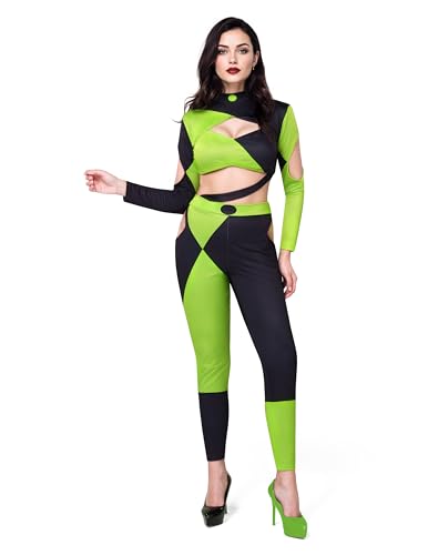 Spooktacular Creations Halloween Costumes for Women Adult Villain Costumes for Women Black Green Jumpsuit Bodysuit for Cos