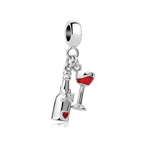 KunBead Womens Heart Wine Bottle Glass Enamel Dangle Charms Compatible with Pandora Charm Bracelet Gift for Birthday