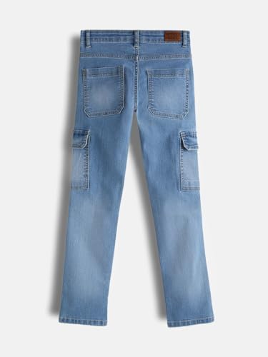 Image of Urbano Juniors Boy's Slim Fit Washed Denim Cargo Jeans with 6 Pockets Stretchable