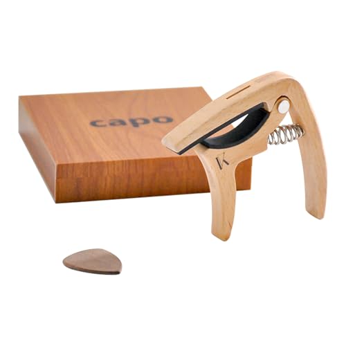 Guitar Capo, 3 in 1 Solid Wood Capos and Pick for Acoustic and Electric 6-string Guitars and Ukulele