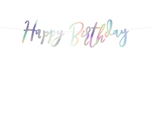 PartyDeco Happy Birthday Opalescent Paper Banner Size: 16.5 x 62 cm Decoration Birthday Party Backdrop Jubilee