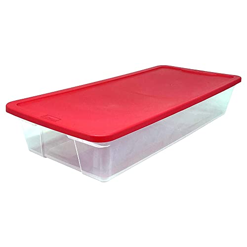 Homz 3421Clrddc.02 Large 41 Quart Clear Plastic Under Bed Stackable Holiday Storage Container With Red Snap Lock Lid, 2 Pack #TOP1