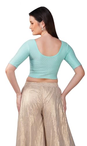 Image of Fressia Fabrics Pure Cotton 4-Way Stretch Readymade Blouse for Women | Free Size to 4XL Stretchable Round Neck Dobby Cotton Half Sleeve Readymade Saree Blouse for Women Stylish