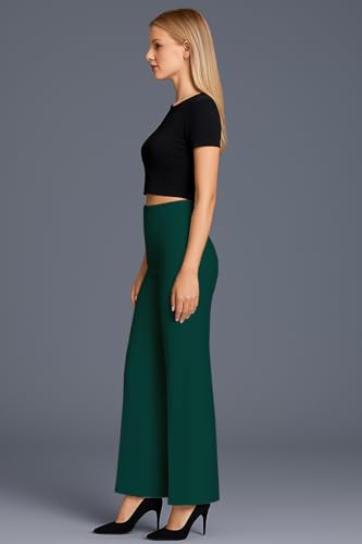 Image of SWADESI STUFF Women's High Waisted Bell Bottom Pants | Retro Wide Leg Trousers | Stretchy Flared Palazzo Pants for Office, Casual Wear & Party