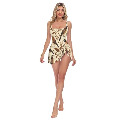 Maillot de bain une pièce confortable anti-irritation motif floral marron folk