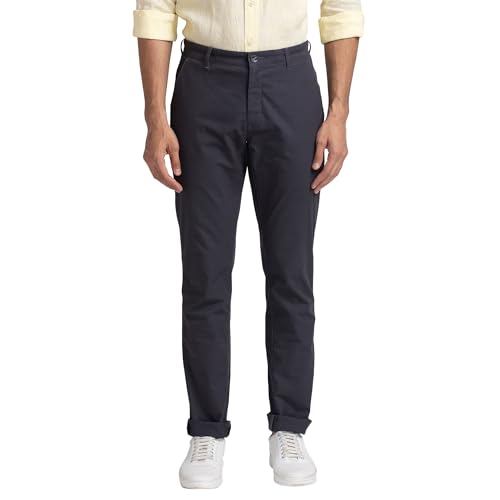 Image of Colorplus Men's Cotton Blend Solid Piece Dyed Pattern Contemporary Fit Flat Front Casual Trouser