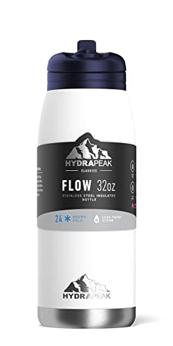 Hydrapeak Flow 32Oz Insulated Water Bottle With Straw Lid, Waterbottle, Metal Water Bottle, Insulated Stainless Steel Water Bottles, Bpa-Free & Leak-Proof, Straw And Handle (White) #TOP2
