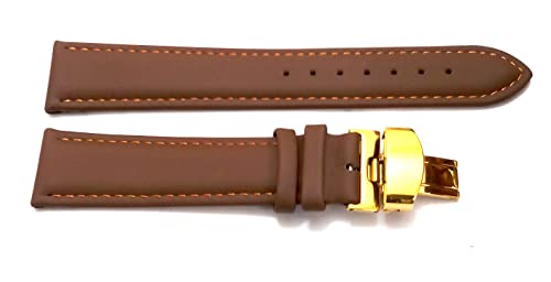 Image of 18mm 19mm 20mm 21mm 22mm 23mm 24mm Genuine Leather Butterfly Deployment Clasp Buckle Watch Band Strap Black Dark Brown TAN Blue Rose Black Gold White