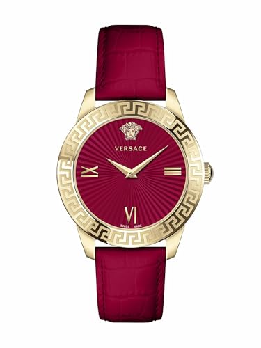 Versace - Montre À Quartz Femmes Mode Bracelet en Cuir Rouge Boîtier en Acier Inoxydable Cadran Analogique Rouge - VEVC00921