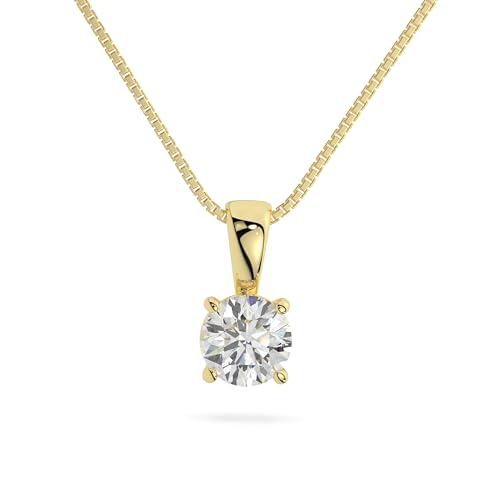 14K Solid White or Yellow Gold Lab Grown Moissanite Diamond Solitaire Pendant | Round, Emerald, Cushion Shape | Pendant Only | Made in USA