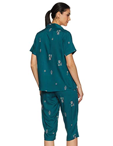 Image of Longies Women's Rayon Pyjama Night Suit Regular Capri Set ((LGRCSSY005 Blue Small) S)
