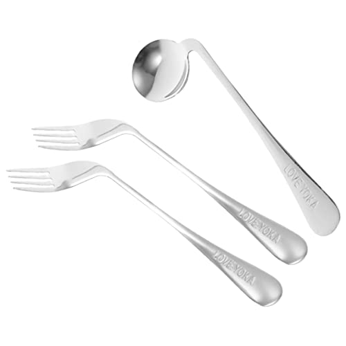 KOMBIUDA Hand Tremor Spoon Fork Set Curved Fork Spoon for Elderly Angled Feeding Utensils Dexterity Assistant Cutlery