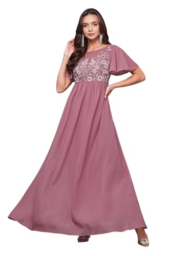 Miss Chase Women's Boat Neck Half Sleeve Embellished Maxi Dress (MCAW22D99-88-261-04, Dusty Lavender, M)