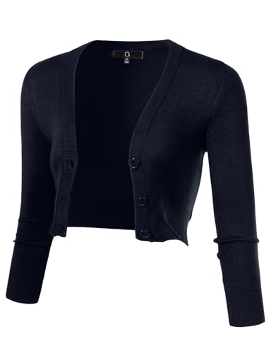 Image of Allsense Women's Cropped Bolero Shrug Cardigan | 3 /4 Sleeve, Button Down, Lightweight Knit Sweater