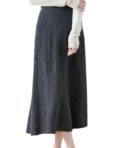Women's Solid Wool Knitted Half Skirt Winter High Waisted Versatile Slimming A-Line