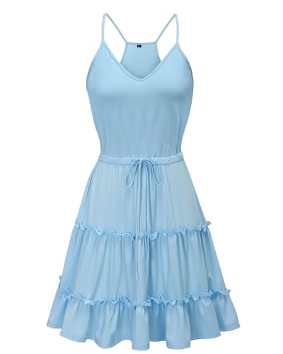 Image of Newshows Women's Summer Casual Dress Cute A Line Ruffle Hem Flattering Fit Beach Vacation Sundress