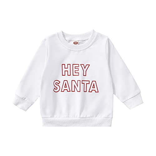 Baby Boy Hoodie Shirt Children's Christmas Printed Letters Tops Long Sleeve Fleece Pullover Solid Color Versatile Christmas Sweatershirt Top Fleece Boy (White, 2-3 Years)
