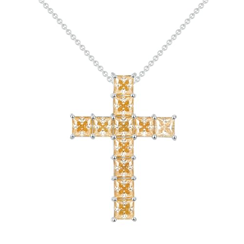 Grewod Collar Mujer Cruz con Moissanita Cuadrada Cadena 45cm, Plata de Ley 925, Joyería Collar con Colgante con Piedra