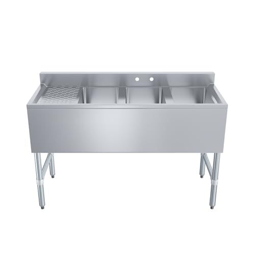 Image of AmGood 48 in. x 18-3 /4 in. Three Compartment Under Bar Sink with Left Drainboard. 48 in. x 18-3 /4 in. x 30 in. with 3 in. Backsplash, 10 in. x 14 in. x 10 in. Bowls. NSF