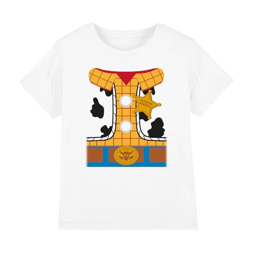 Image of Toy Story Boys Woody Costume Unisex Kids T-Shirt, White, 5-6 Years UK