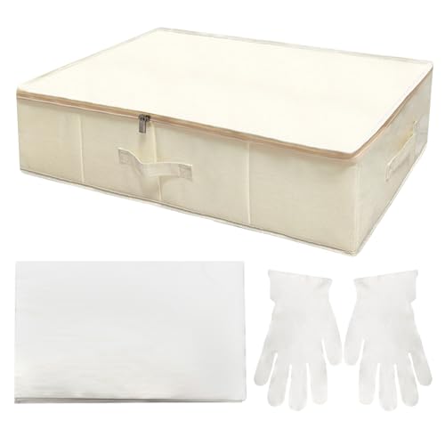 Sibosen Boîte de rangement pour robe de mariée avec 40 feuilles et 1 paire de gants en microfibre sans acide pour le rangement de robe de mariée, beige