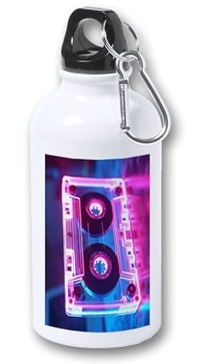MERCHANDMANIA Bidón 400ml metálico cinta casette retro vintage futurista friki gamer para viaje y deporte | Ya disponible en tu tienda friki favorita! En mundofriki.es!