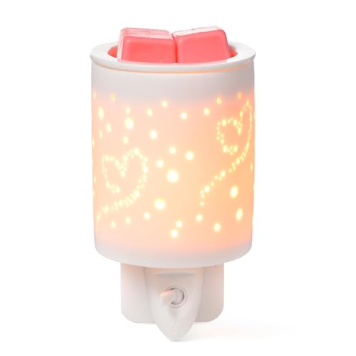 Wax Lume Ceramic Plug in Wax Melt Burner Electric Wax Warmer with Heart-Shaped Light Effect UK Socket Removable Dish for Easy Clean Home Fragrance Gift for Her Relaxing Night Light