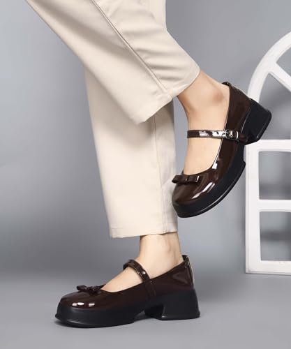 Image of JM LOOKS Elegant Single Strap Platform Mary Janes for Women Showcasing A Chic Bow Detail and Durable Block Heels