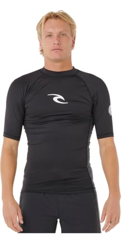 RIP CURL Men's Waves Short Sleeve UPF 50 UV Sun Protection Rash Vest Top Black Size Large