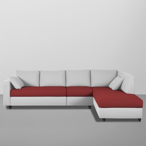 Image of Florian RHS 6 Seater L Shape Sofa Set for Living Room (Maroon Grey Fabric) Premium Fabric Sofa