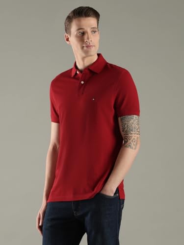 Image of Tommy Hilfiger Solid Regular fit Cotton Polo t-Shirt
