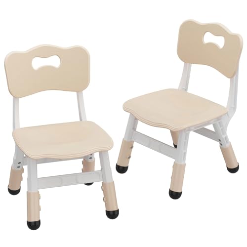 Kids Adjustable Height Chairs, Plastic Toddler Chair for Ages 2-6, 3-Level Height, Sturdy & Lightweight, Anti-Skid Feet, Stackable for Easy Storage – Family, Daycare, Kindergarten (2-Pack-Burlywood)