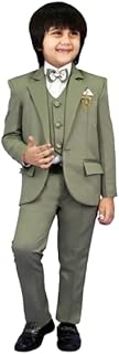 5 Piece Suit for Kids - Complete Set with Shirt, Pants, Waistcoat, Bow Tie, and Coat Ideal for Wedding and Birthdays and S Price In India