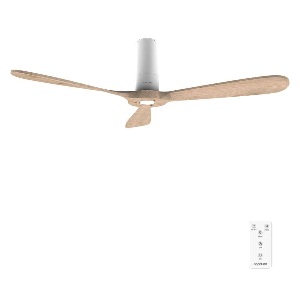 Cecotec Ventilador de Techo con Mando a Distancia de 52" EnergySilence 5400 Classic White&LightWood. Motor DC 40W, 3 Aspas, 6 Velocidades, Temporizador hasta 8h, Modo Winter/Summer