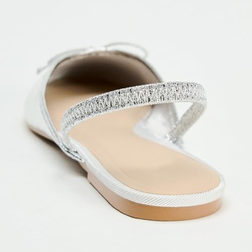 Women's Metallic Bow Slingback Ballet Flats 0.6 Inch Sole Height Comfortable Ballerina Shoes3