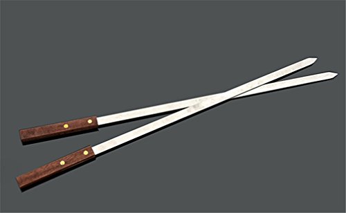 Holzsammlung 2 Pcs Stainless Steel Barbecue Skewers Set - Wide BBQ Kabob Grilling Sticks Wooden Handle to Protect Your Hands